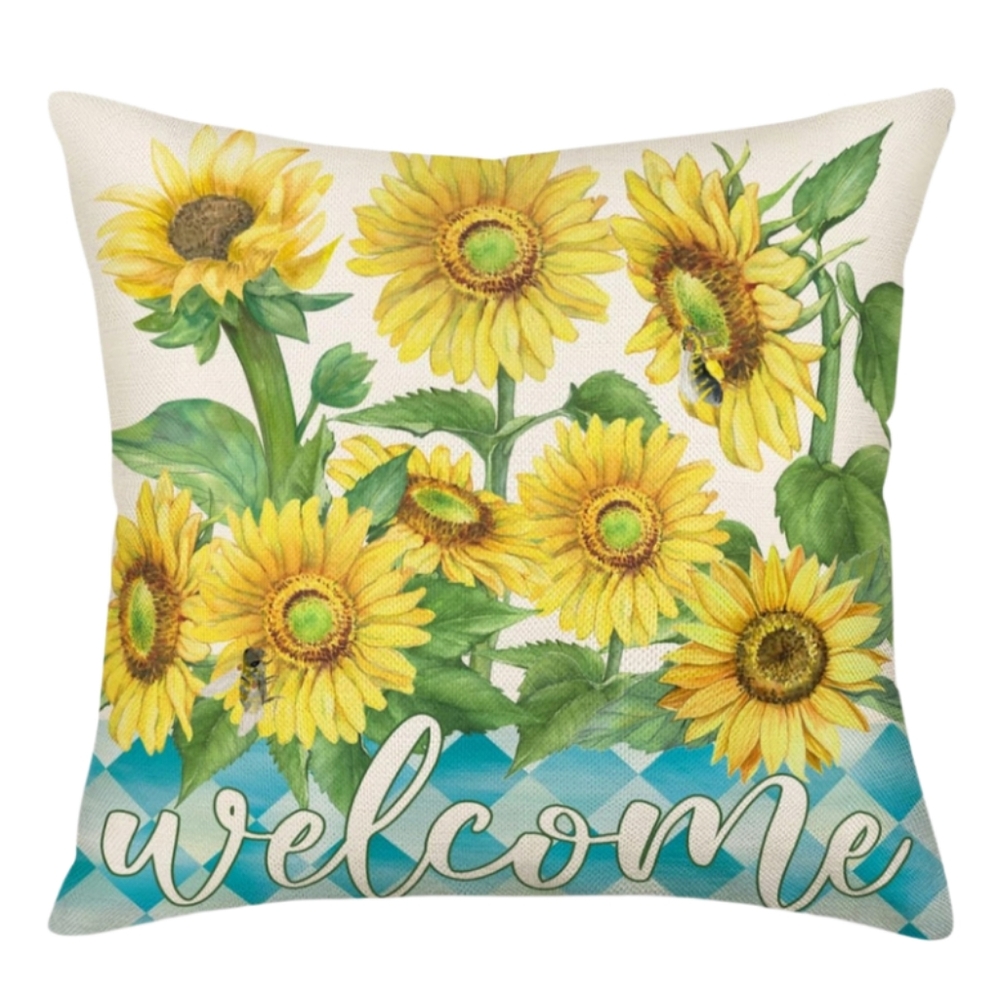 Sunflower Welcome Throw Pillow Cover